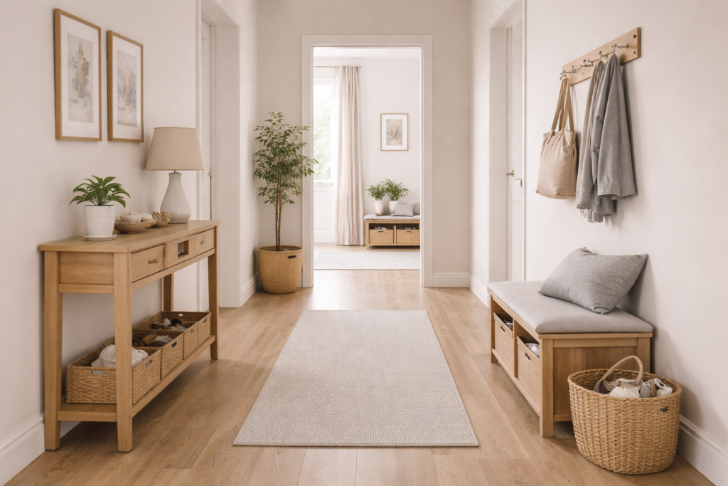 Quiet interior hallway showing everyday surfaces in a typical residential home.
